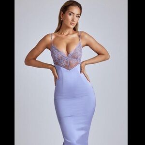 Oh Polly Lilac Lace Midi Dress
